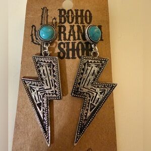 Silver Lightning Bolt Earrings with Turquoise Accents
